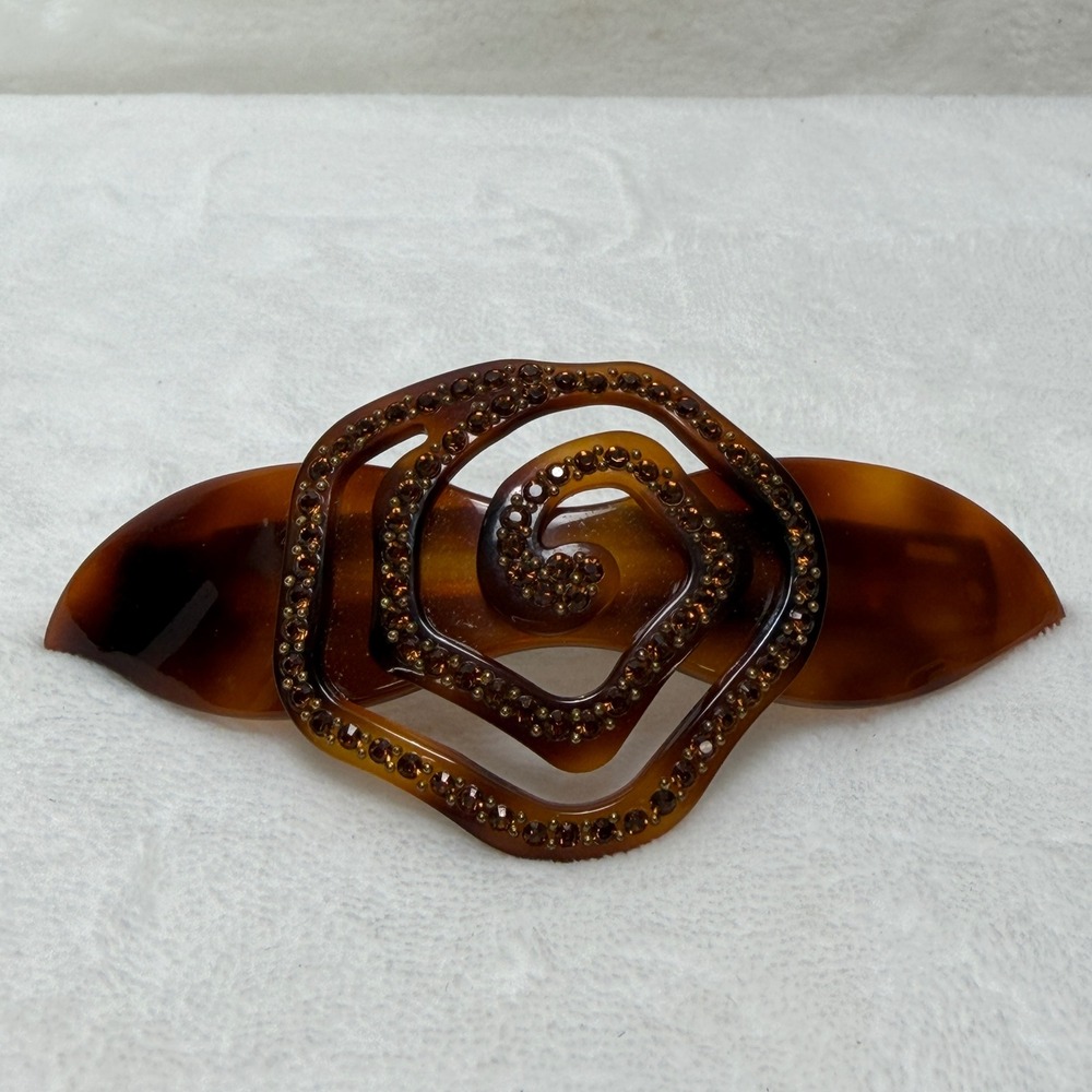 L. Erickson France Tortoise Shell ‎ Swirl Barrette Tight Hair Clip Amber Gold